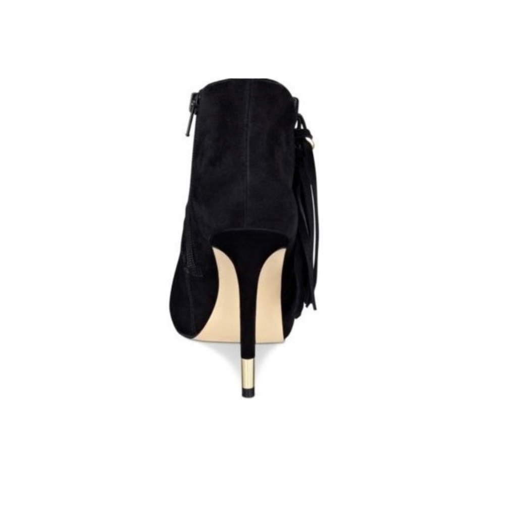 Black Peep Toe Fringe Tassel Ankle Boots - Picture 4 of 8